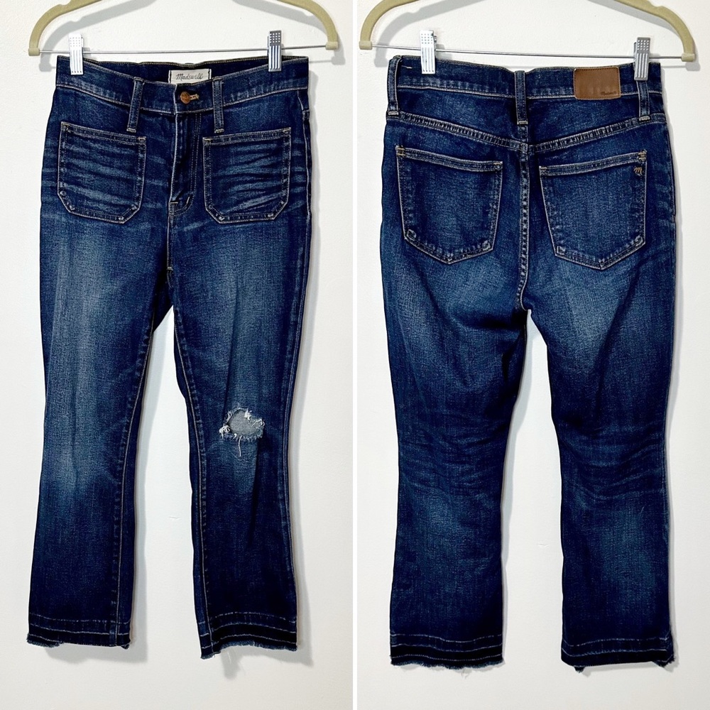 Madewell Mid-Rise Distressed Raw Hem Cropped Cali Bootcut Jeans Size 25